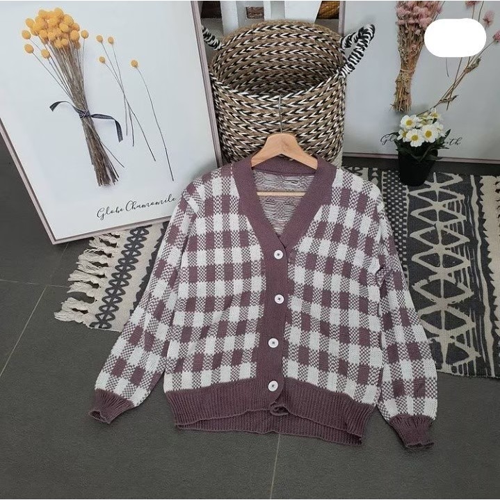 Knit cardigan wanita kotak catur besseler - Rajut cardigan wanita - Cardigan murah kotak