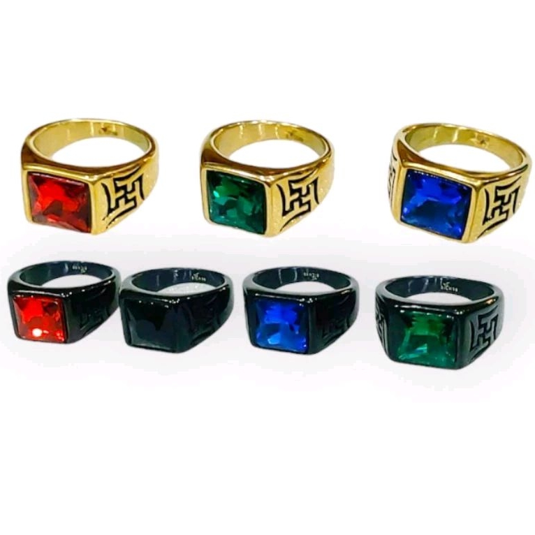 Cincin Pria Titanium Keren Gold Hitam Stainless 100%