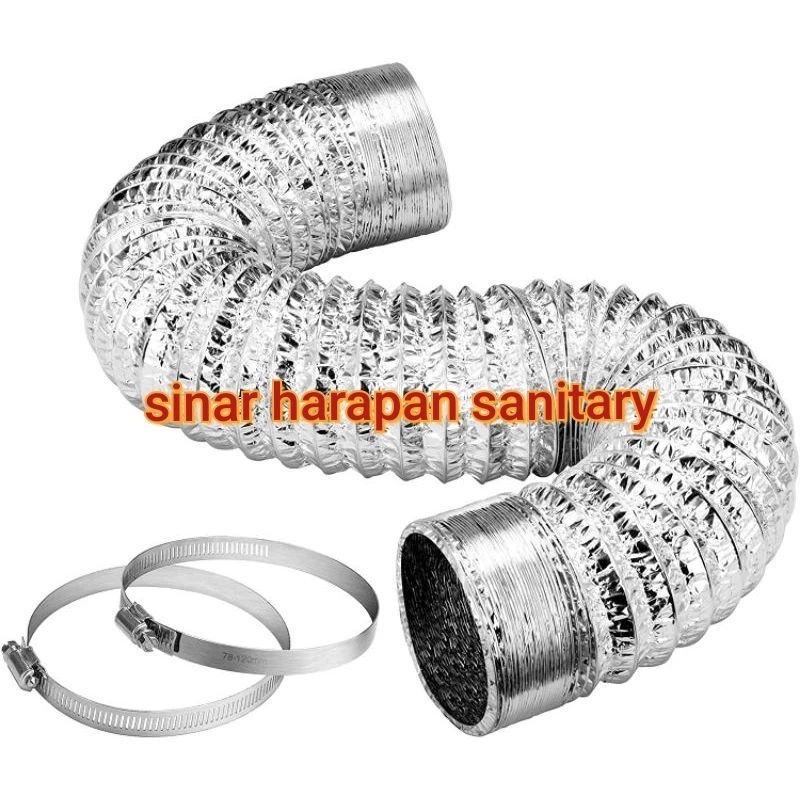 Flexible cerobong alumunium 4inch 2meter +klem 2 / Cerobong asap mesin cuci / Paket cerobong asap 4i