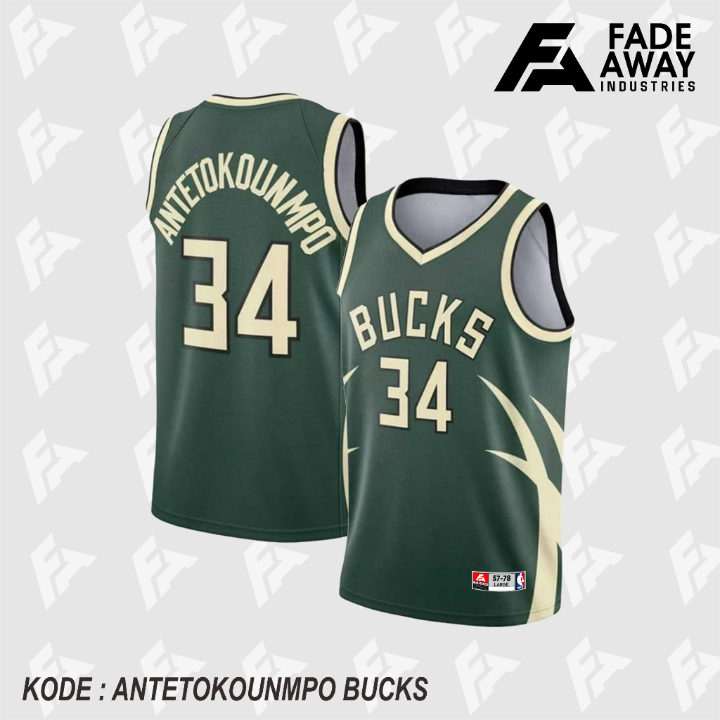 Jersey Basket NBA Milwaukee Bucks Giannis Antetokounmpo #34 Hijau - Anak & Dewasa