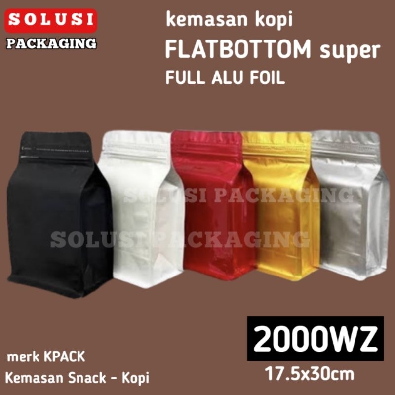 [isi 100] Kemasan FB Flat Bottom Flatbottom Super Warna 2000gr KPACK Silver Hitam Putih Merah Gold /