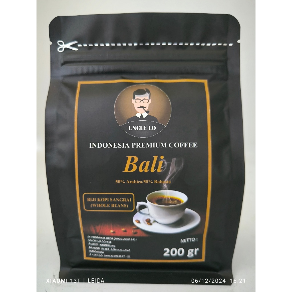 

ROAST BEAN/BIJI KOPI SANGRAI "BALI" UNCLE LO - 200 gr