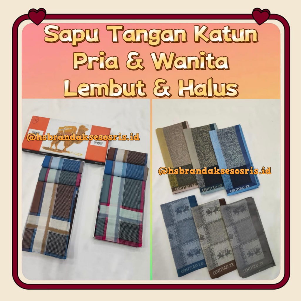 SAPU TANGAN PRIA MOTIF GARIS & BUNGA / SAPU TANGAN WAJAH WANITA / SAPU TANGAN KATUN LEMBUT / LAP MUK