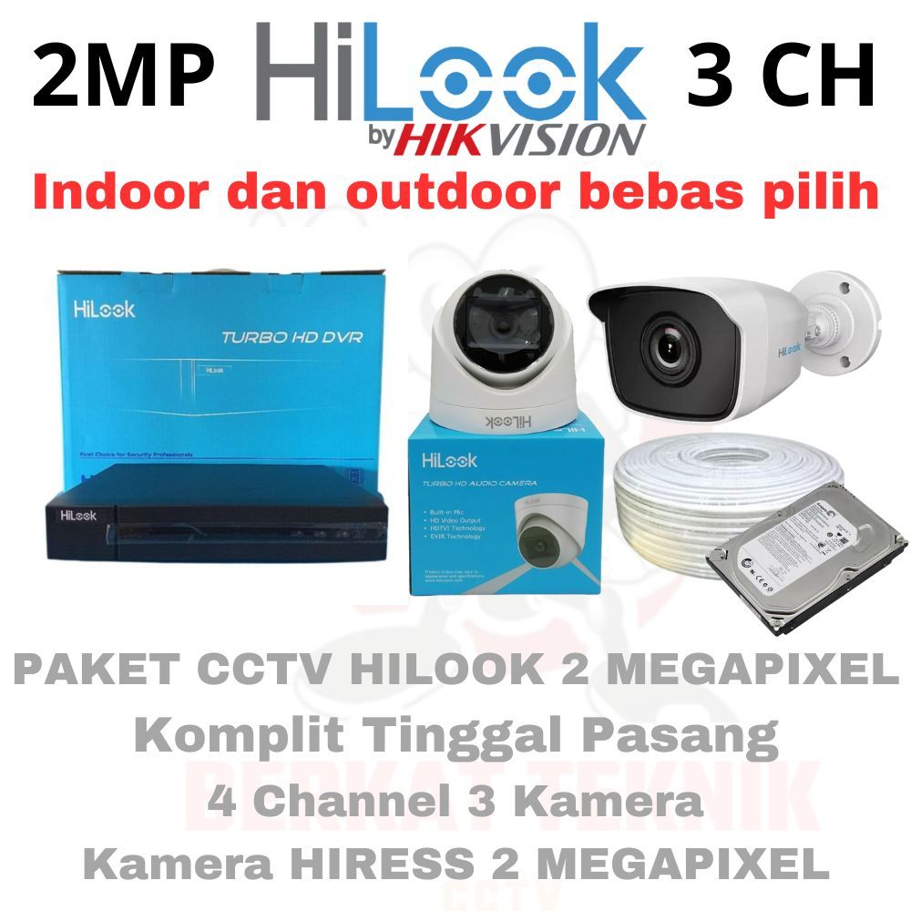 Paket CCTV HILOOK 3 KAMERA 2MP PAKET CCTV MURAH SUDAH LENGKAP DAN SIAP PASANG