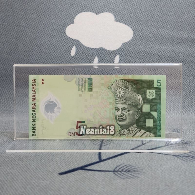 Akrilik Tempat Uang Pajangan Hiasan Malaysia 5 Ringgit Old Series Polymer