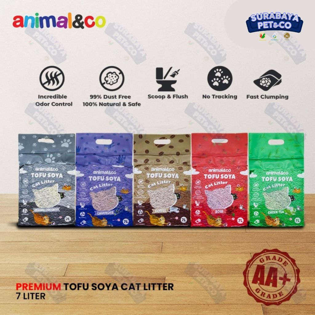 Animal&Co Pasir Kucing Tofu Soya Gumpal Wangi 7L Animal&Co ANC Cat Litter Premium Bentonite Free - S