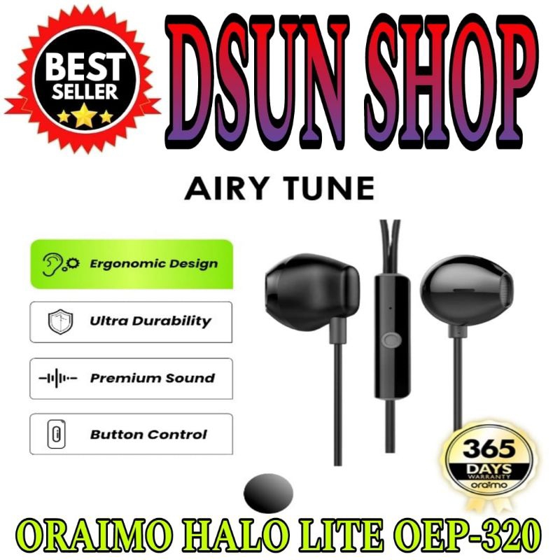 Oraimo Wired Earphone Airy Tune OEP-320 Semi In-Ear Headset Kabel Headphone Button Control Ergonomic