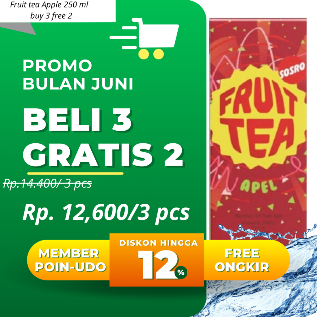 

Minuman Fruit Tea Sosro rasa Apple TP 250 ml beli 3 gratis 2 minuman promo serba gratis 2024 promo idul Adha juni 2024