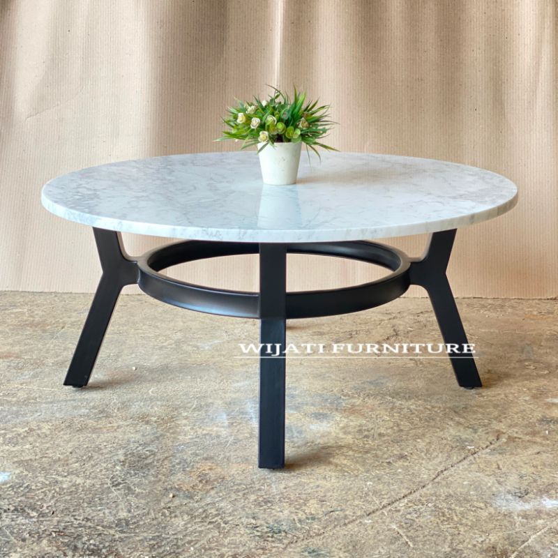 Meja Tamu Marmer Putih Meja Bulat Marmer Carrara Minimalis