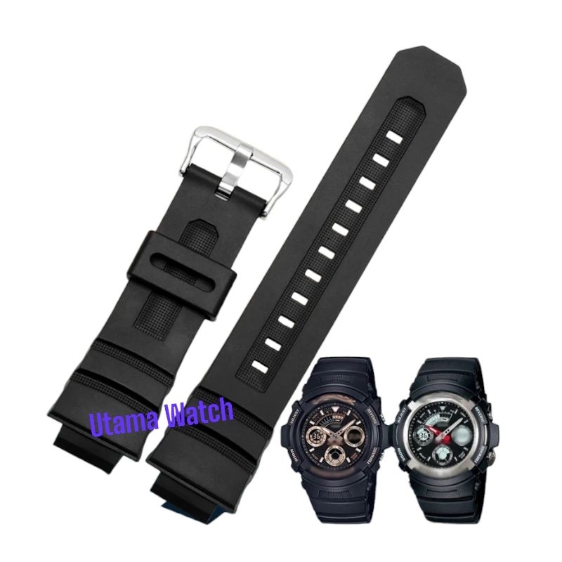 Strap Tali Jam Tangan Casio G-SHOCK AW-590 AW-591 Karet Rubber Replace Band Casio G Shock Aw590 Aw59