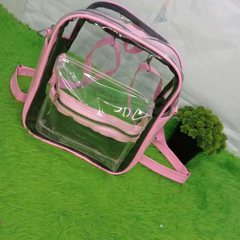 Tas ransel mini lexxy wanita pvc transparan Tas gendong Mika tebal