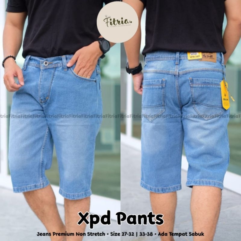 Celana jeans pendek pria dewasa bawah lutut