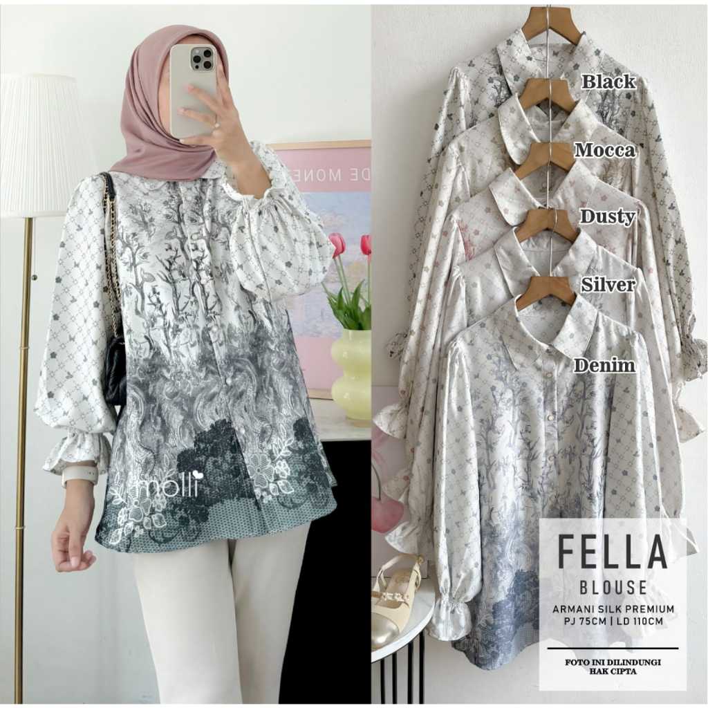 Blouse motif atasan wanita armani silk premium Original Brand Molli