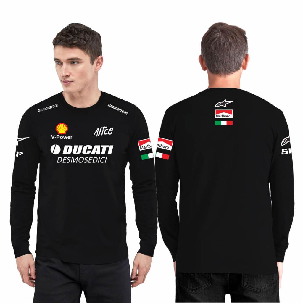 Baju Kaos Pria Motogp Ducati Racing Team Lengan Panjang Ujung Karet