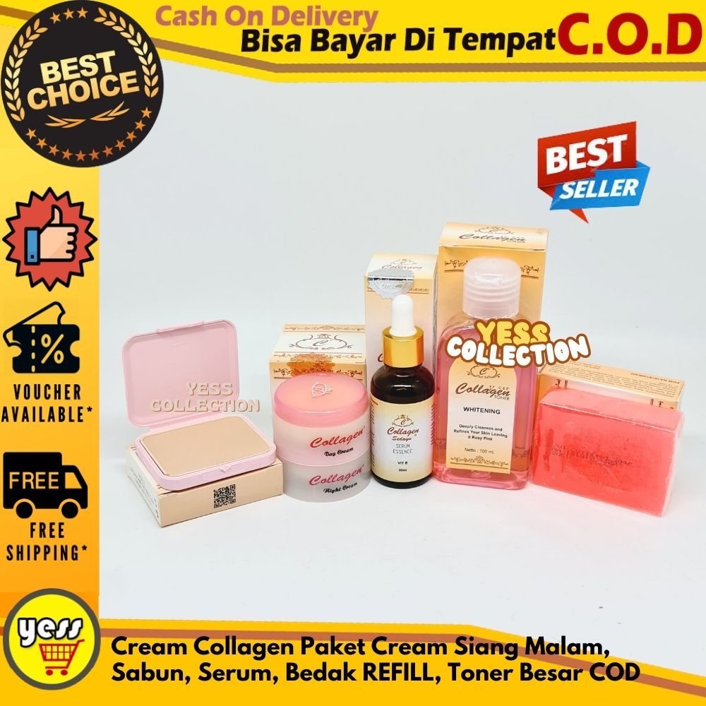Collagen Cream Paket ( Cream Siang Malam, Sabun 701, Serum, Toner Besar, Bedak TWC Refill ) COD - YE