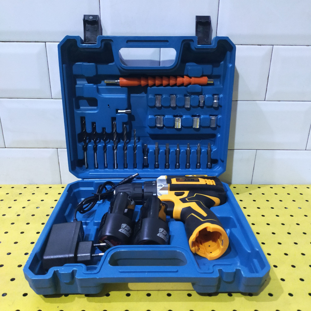 MESIN BOR CORDLESS 10MM 12V + CHARGER CORDLESS DRILL 2 BATERAI YUKIDO
