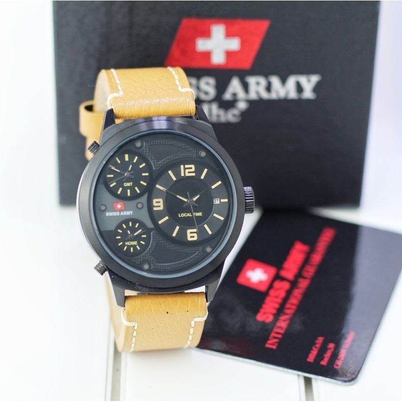 Jam Tangan Pria Swiss Army 1153 Original Tanggal Aktif Tali Kulit Free Box dan Kartu Garansi