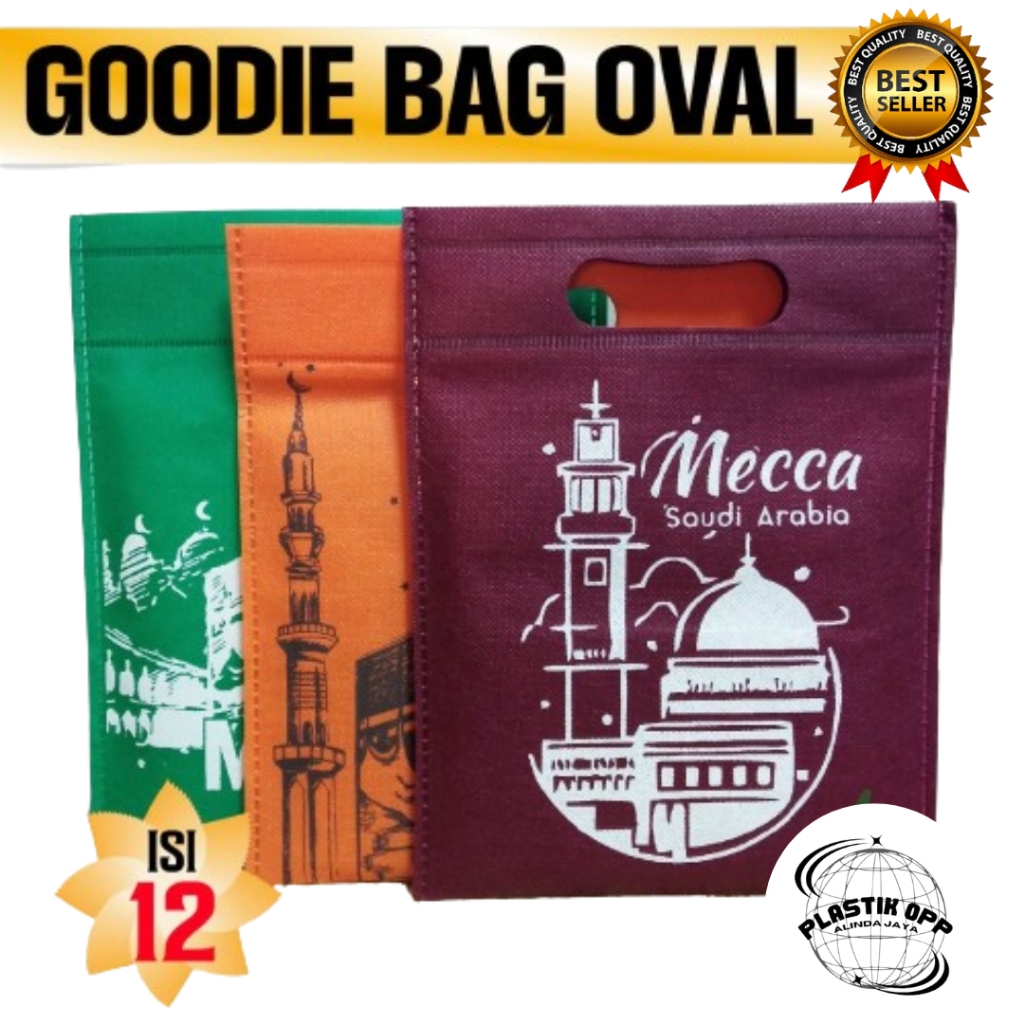 

Lusinan Tas Bingkisan Souvenir Haji Umroh Oval uk 20x25 cm Press Plong Murah Simple Unik Siap Kirim FOP / Goodie bag souvenir umrah haji bahan spunbond termurah / Paper bag umrah haji motif kakbah terbaru / Tas kain bingkisan oleh oleh haji