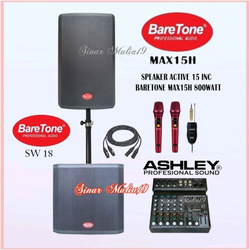 Paket Sound System Speaker Aktif 15 Inch 800 Watt BareTone MAX15H Subwoofer Aktif 18 Inch BareTone S