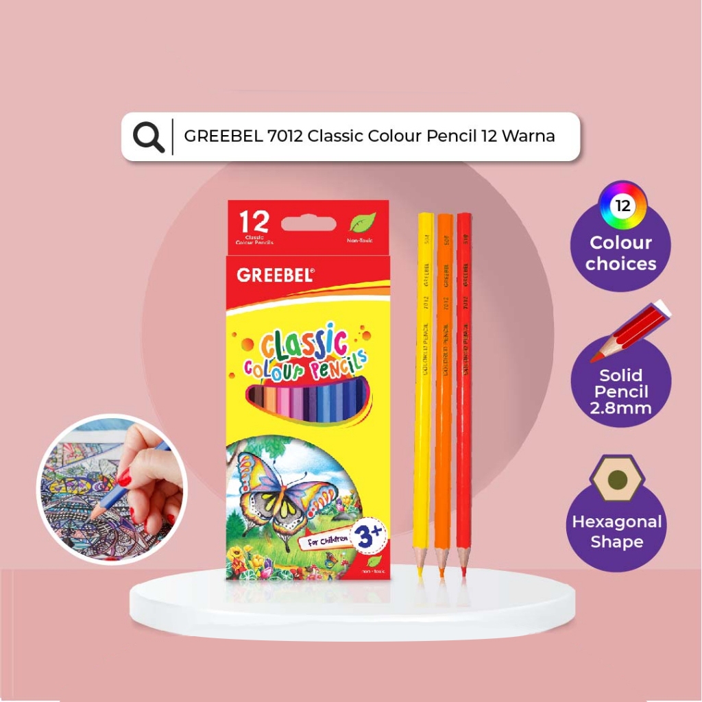 

Pensil Warna Classic 12 Warna Panjang 7012 GREEBEL / Colour Pencils / Pensil untuk Mewarnai