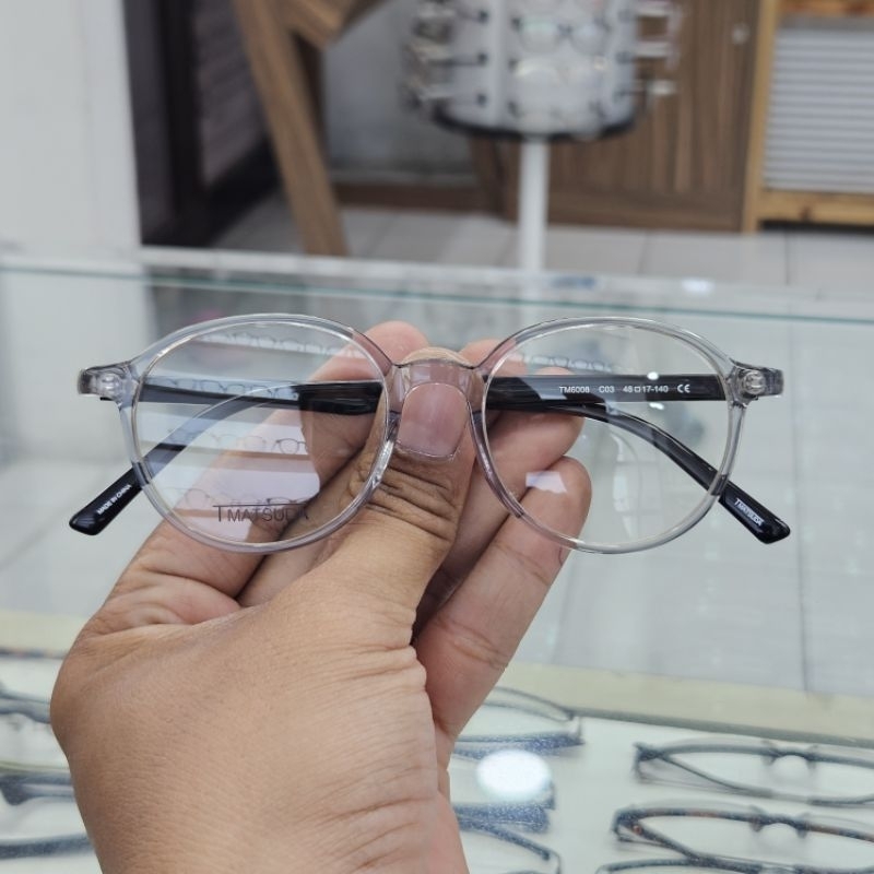 frame kacamata pria wanita bulat T Matsuda TM6008 C03 48 abu abu transparan