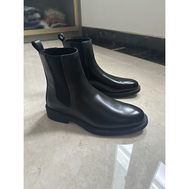 New Zara Men Chelsea Boots Leather High Ankle Black size 41