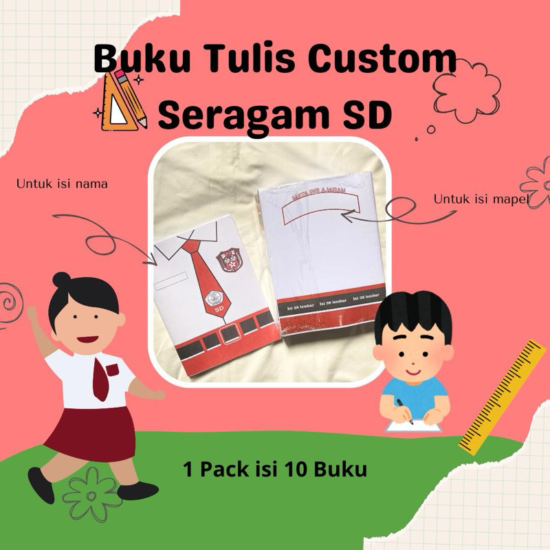 

Buku Tulis Custom Seragam Sekolah Dasar 1 pack isi 10 pcs