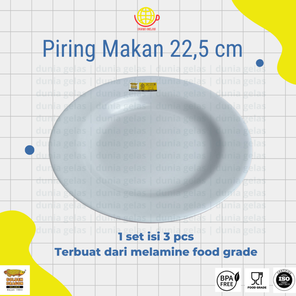 1 Set isi 3 pcs Piring Melamin 22,5 cm / Piring Bulan / Piring Makan Melamin / Piring Cekung / Soup 
