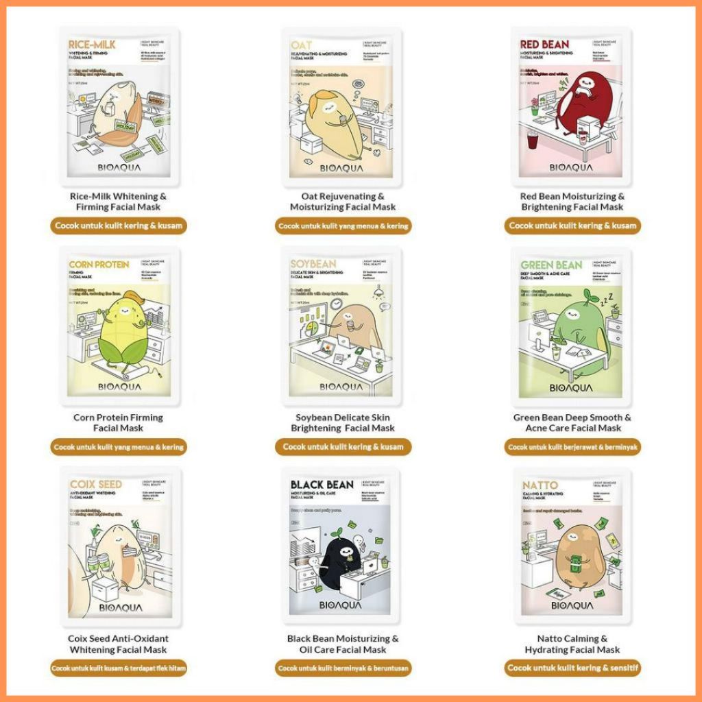 BIOAQUA Cereal Sheet Mask Masker Wajah Face Mask 25ml Brightening Moisturizing Masker Organik BPOM