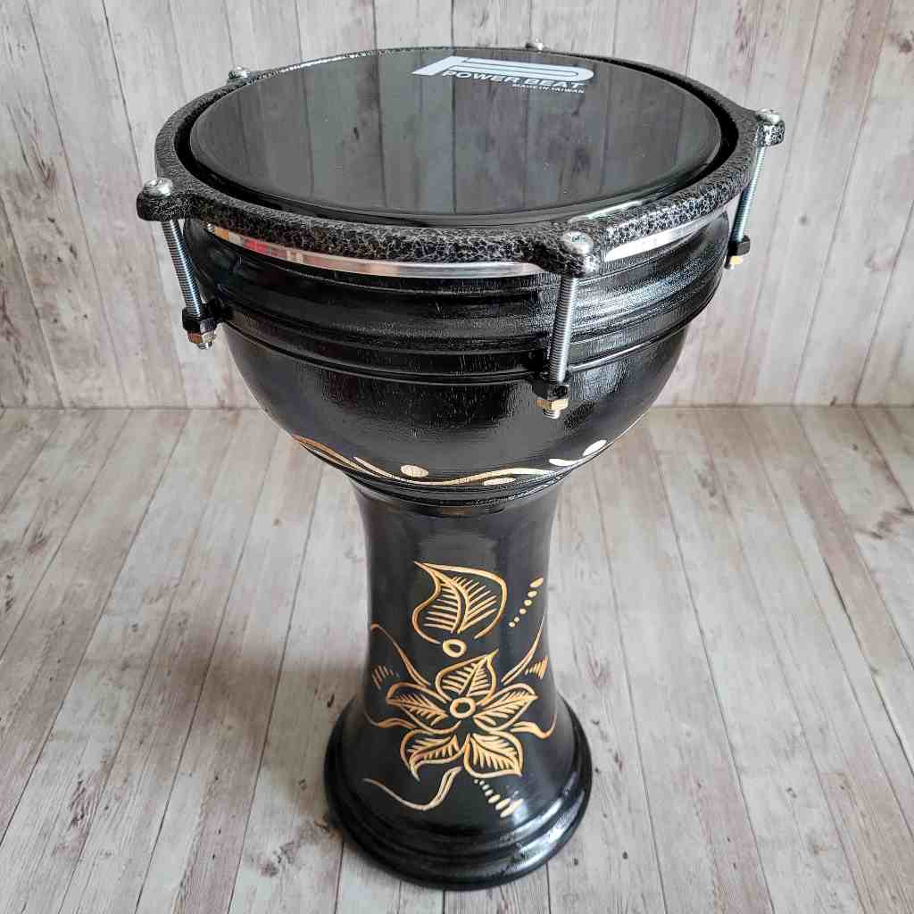 Calti 8 inch Hitam Ukir Darbuka Murah 8 Inci Dumbuk Pinggang Kayu Asli Berkualitas Bergaransi
