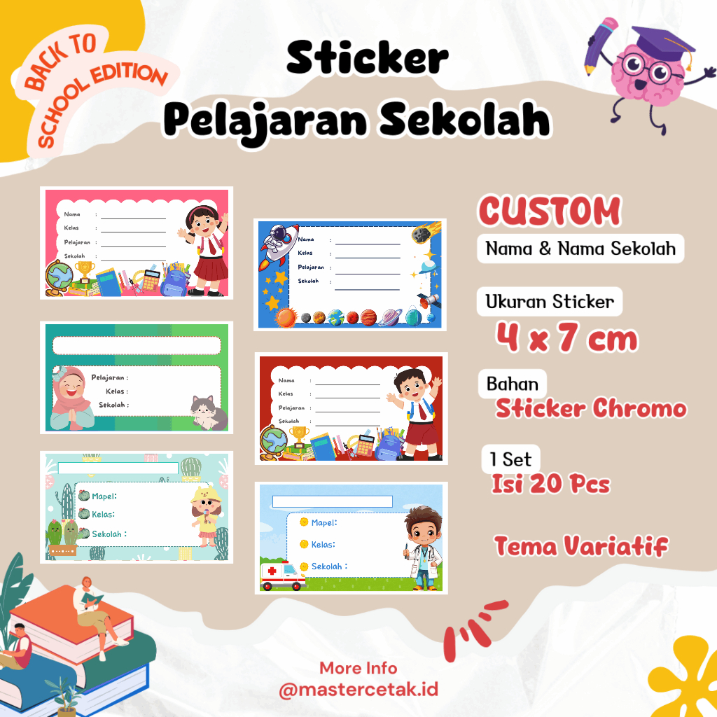 

20 pcs sticker Mata Pelajaran Custom "Nama & Nama Sekolah