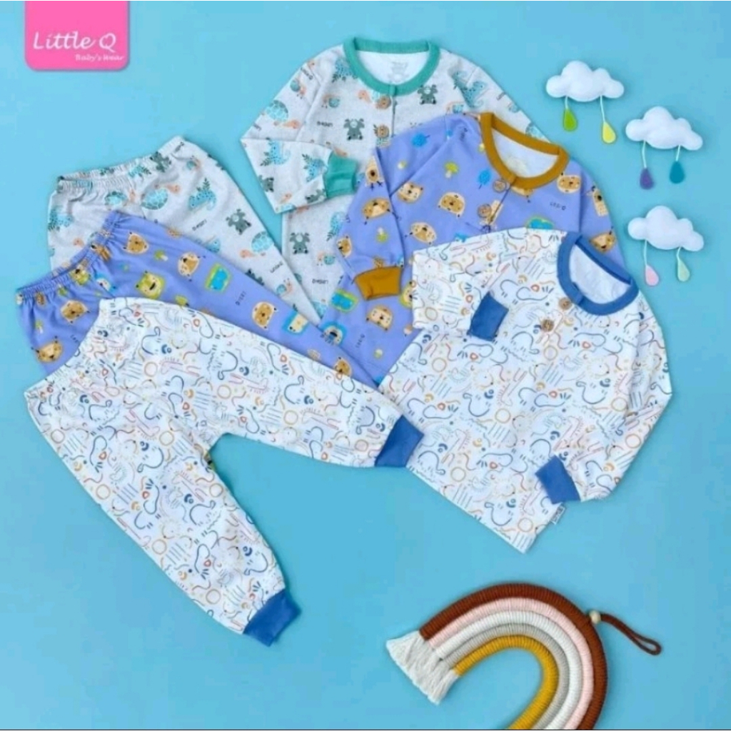Bigsale  3pc setelan little Q // setelan baju panjang motif s m l xl xxl // piyama anak