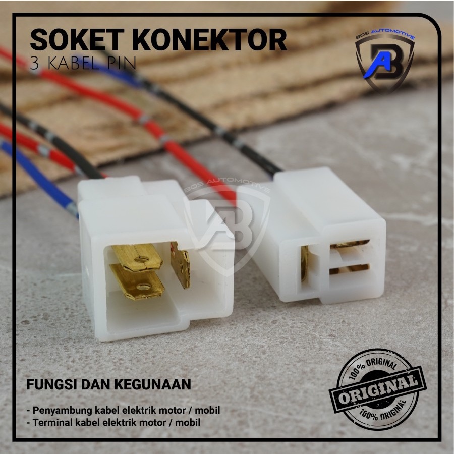 Soket Sambung 3 Pin Besar Socket Sambungan Kabel Konektor Mobil Motor (1 SET)