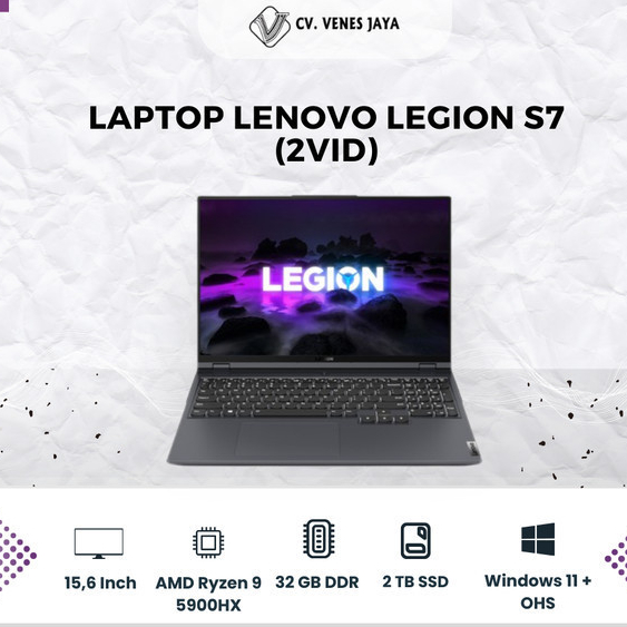 LAPTOP LENOVO LEGION S7 (2VID) RYZEN 9 5900HX RTX3060 32GB 2TB 15.6