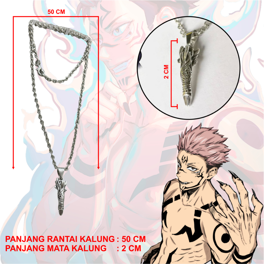 Set Cincin dan Kalung Finger Sukuna Itadori Jujutsu Kaisen Necklace Ring Couple Anime Manga JJk