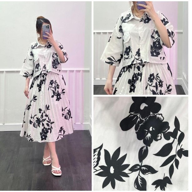AN  FASHION - One Set Fuji / One Set Clara Kemeja Crop & Rok Midi Plisket