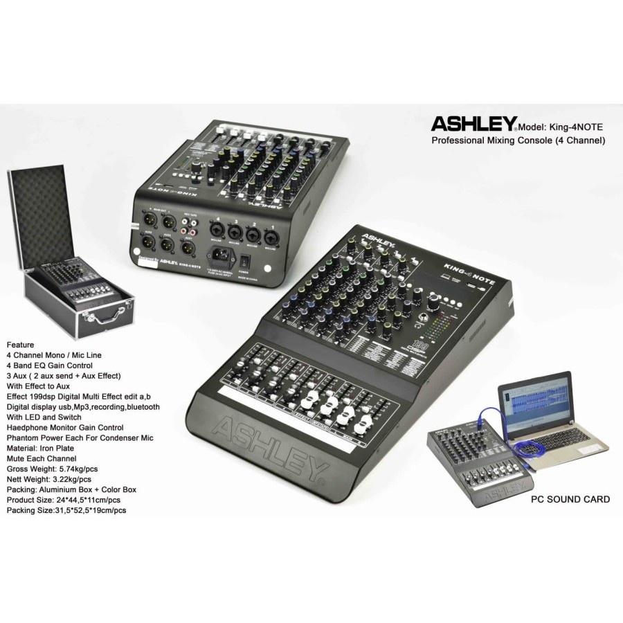 Ashley mixer tipe King 4 Note | Ashley KING4 Note mixer 4 channel Original Garansi Resmi