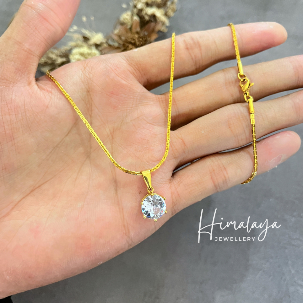 Kalung Italy Santa dan Liontin Bulat Bahan Titanium Original Anti Karat dan Anti Alergi