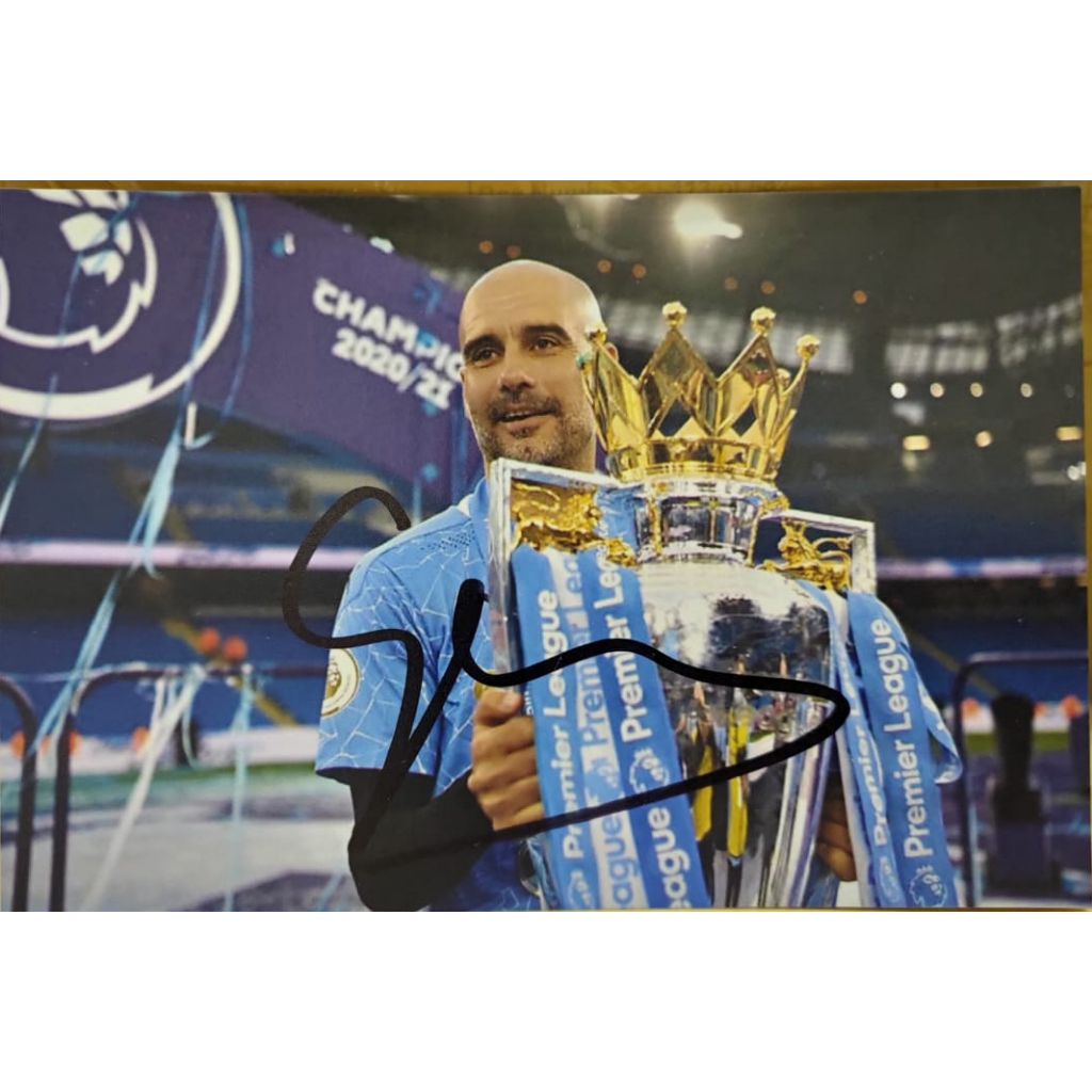 Foto Bertandatangan Pep Guardiola PEP002 Manchester City Premier League Trophy Dengan Sertifikat