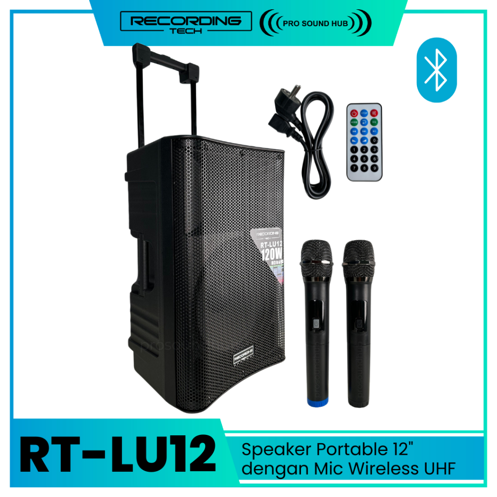 Recording Tech RT-LU12 Active Speaker Aktif 12" 12 Inch Portable Koper Trolley Koper Battery