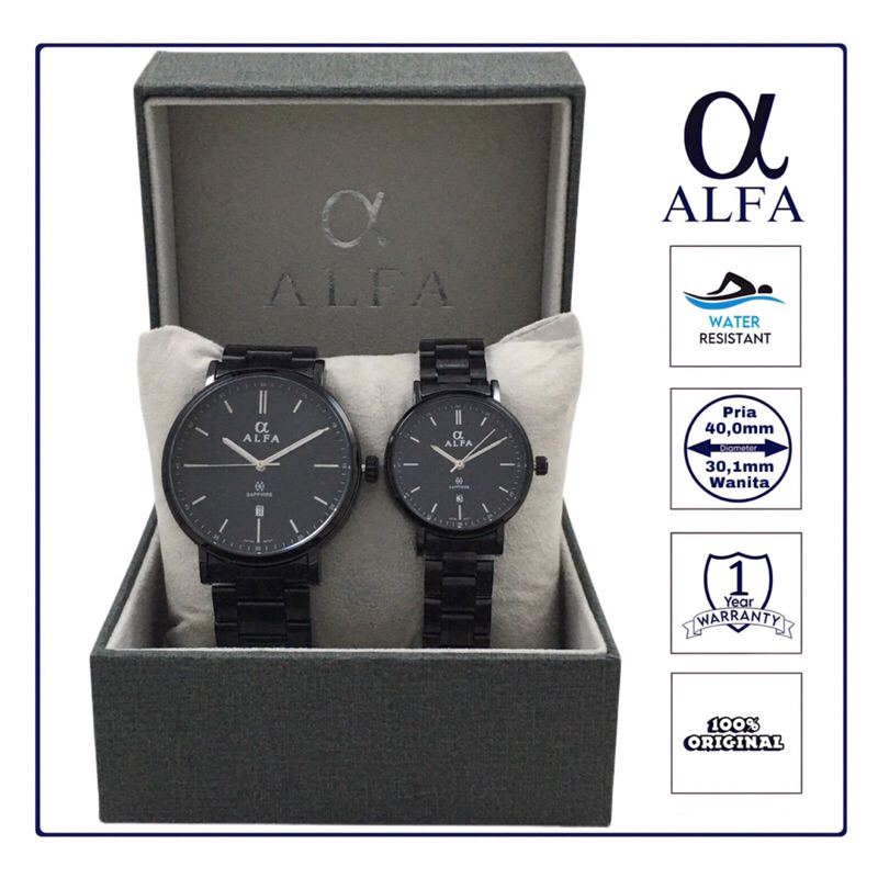 ALFA Jam Tangan Couple Kaca Safir Tahan Air 88801 Original