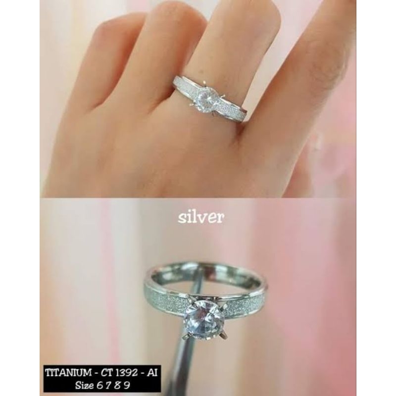 cincin titanium pasir mata putih permata
