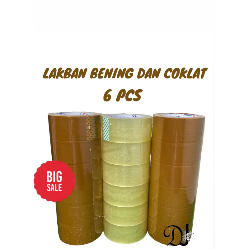 

6 Pcs Lakban Coklat Dan Bening Ukuran 45Mm X 100Yard