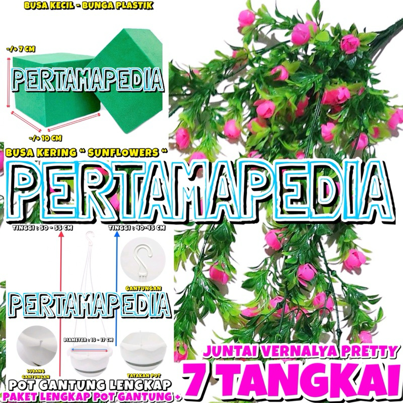 Paket Lengkap Pot Juntai Vernalya PRITI X7/ Bunga Plastik/ Daun Rambat Plastik/ Daun Plastik/ Rumput