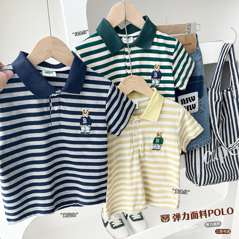 (Z0205) 2-6thn | ZUNO KIDS | Cello Striped Polo Shirt | Baju pakaian kemeja polo anak cowok keren lu