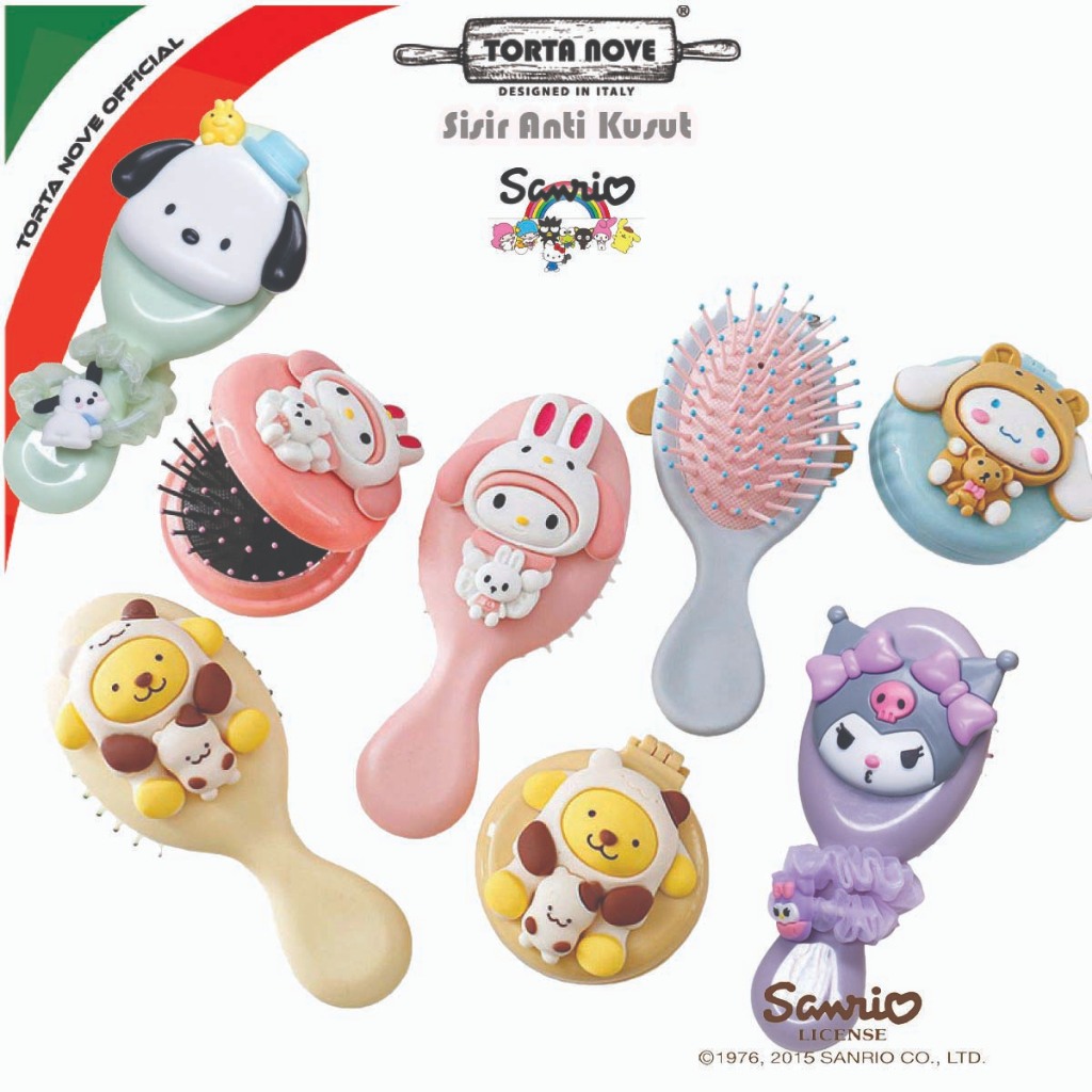 Sisir anak perempuan karakter lucu SANRIOjepang anti kusut Sisir lipat kaca bulat mini travel wanita