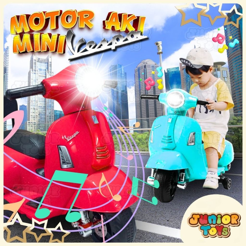 Motor Aki Anak Vespa Matic Piaggio Lisensi Resmi Mainan Motoran Bisa Dinaiki Vintage Ride On Toys
