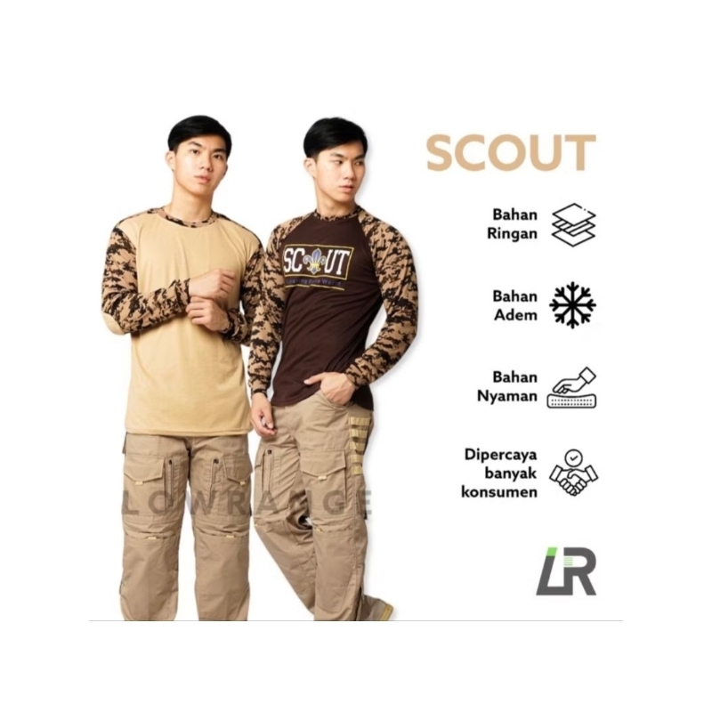 BAJU KAOS LORENG PRAMUKA KATUN SCOUT RAGLAN SABLON BDU LAPANGAN PDL LENGAN PANJANG