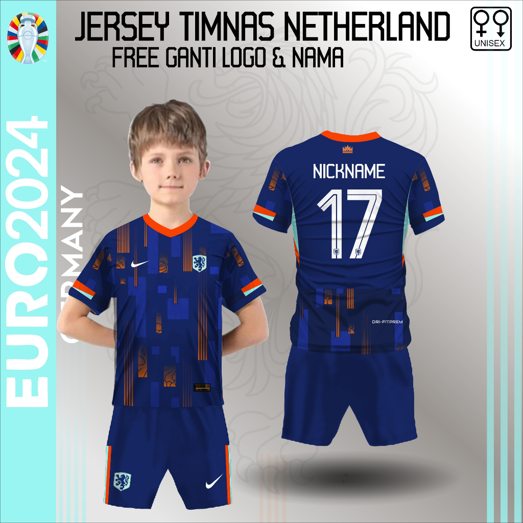 Setelan celana Jersey football anak kaos bola timnas belanda baju piala eropa jerman 2024