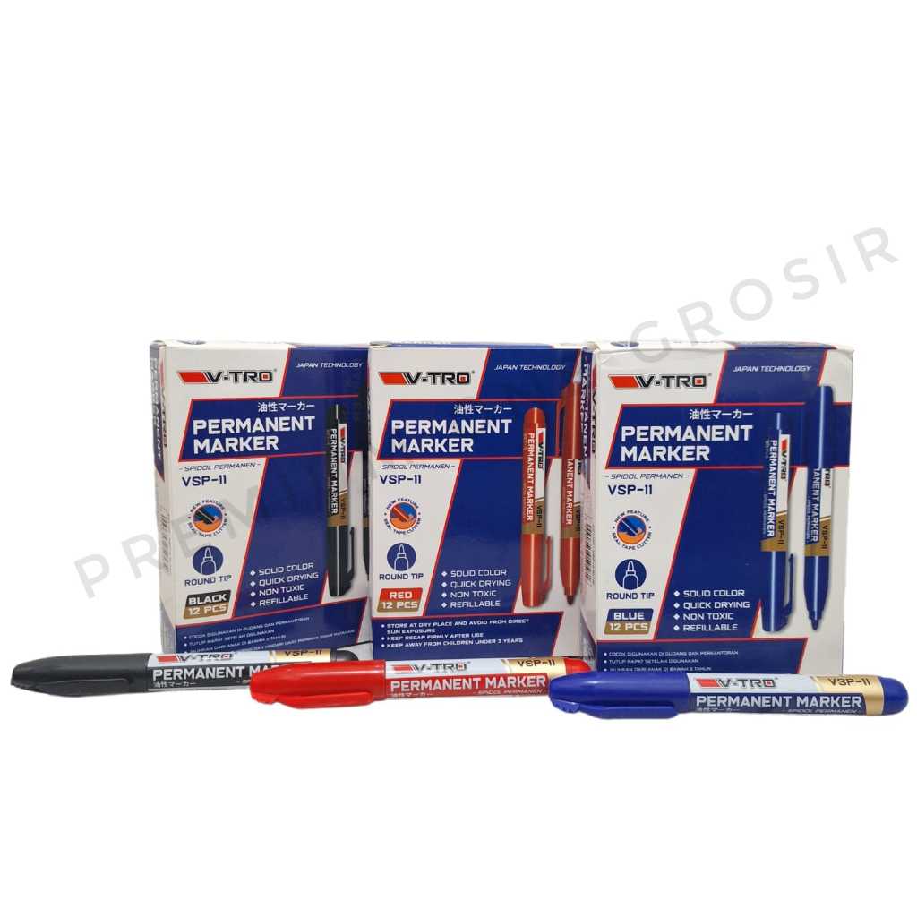 

1 Pak Isi 12 Pcs Spidol Warna Permanen V - TRO / Spidol V-TRO Permanent Marker VSP - 11